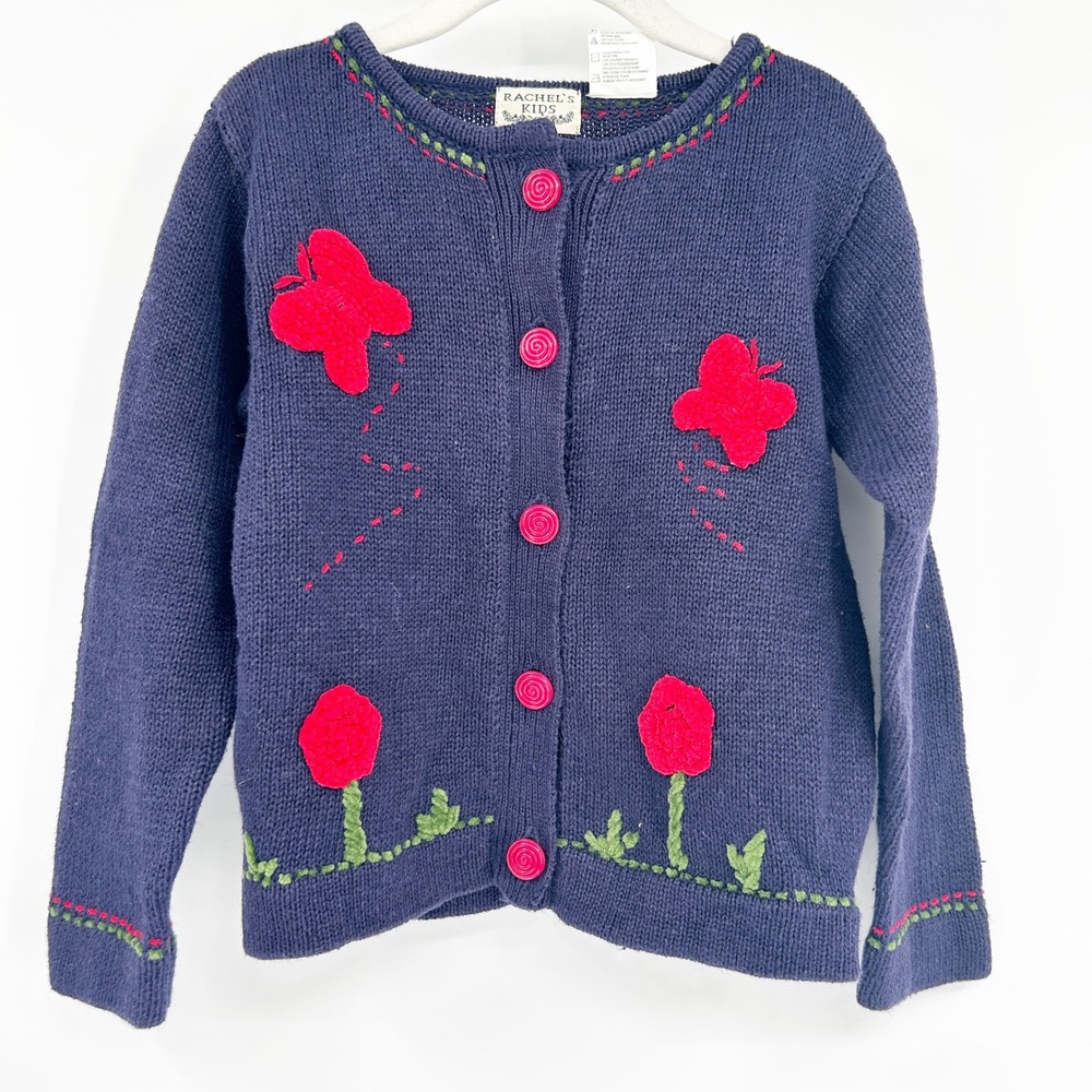 Rachel's Kids Vintage Novelty Floral Butterfly Embroidered Cardigan Sweater 5T
